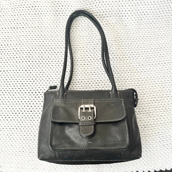 Fossil Vintage Y2K Black Faux Leather Boxy Front Flap Buckle Pocket Shoulder Bag - Picture 1 of 10